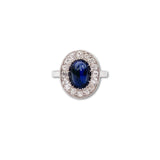 Sapphire Cabochon and Old Cut Diamond Halo Ring