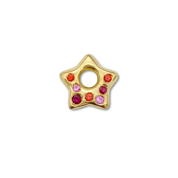 Orange Sapphire, Pink Sapphire and Ruby Puffy Star Charm (18K)