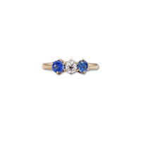 Sapphire and Old Cut Diamond Three Stone Ring