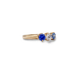 Sapphire and Old Cut Diamond Three Stone Ring