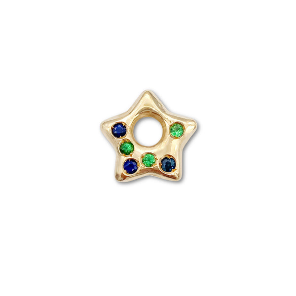 Sapphire and Tsavorite Puffy Star Charm