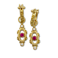 Diamond and Ruby Hoop Charm Earrings