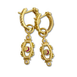 Diamond and Ruby Hoop Charm Earrings