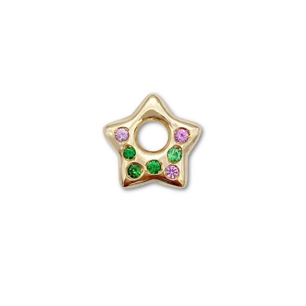 Tsavorite and Pink Sapphire Puffy Star Charm