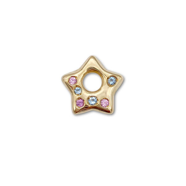 Pink Sapphire and Aquamarine Puffy Star Charm 1