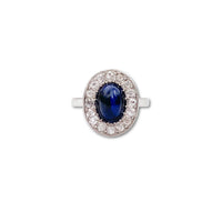 Sapphire Cabochon and Old Cut Diamond Halo Ring