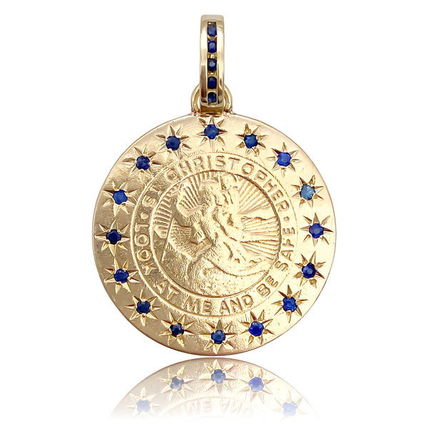 Oversized Sapphire St. Christopher Medal